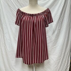 Bobeau Dark Red Striped Off Shoulder Sheer Top Size XL
